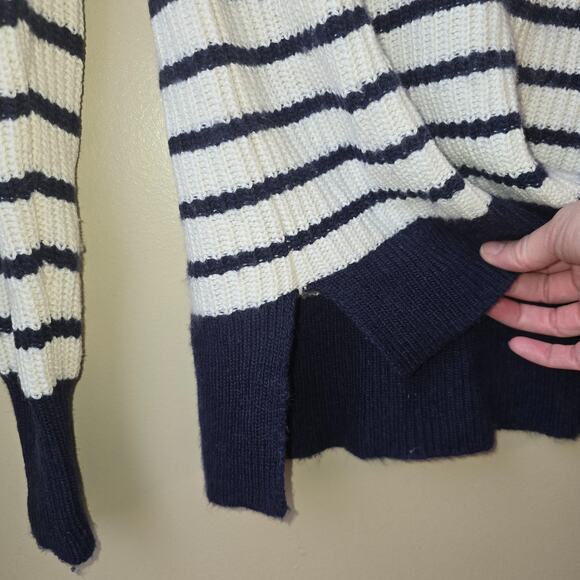 J Crew Wool Blend Turtleneck Sweater Striped Preppy Nautical Classic Size M - Picture 3 of 9